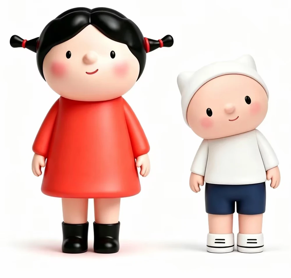 卜卜、点点、妈妈和咕噜鸭的 3D 全家福